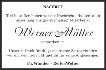 Traueranzeige von Werner Müller von Super Sonntag Bernburg