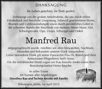 Traueranzeige von Manfred Rau von Mitteldeutsche Zeitung Aschersleben