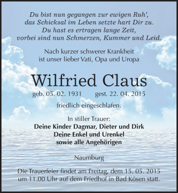 Traueranzeige von Wilfried Claus von Mitteldeutsche Zeitung Naumburg/Nebra