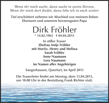 Traueranzeige von Dirk Fröhler von Super Sonntag SGH Mansf. Land