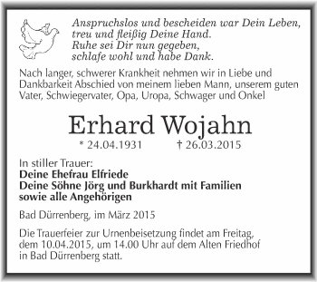Traueranzeige von Erhard Wojahn von Super Sonntag Merseburg