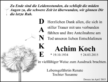 Traueranzeige von Achim Koch von Mitteldeutsche Zeitung Dessau-Roßlau