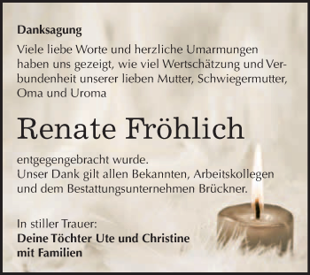 Traueranzeige von Renate Fröhlich von WVG - Wochenspiegel NMB / WSF / ZTZ