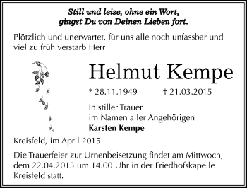 Traueranzeige von Helmut Kempe von Mitteldeutsche Zeitung Mansfelder Land