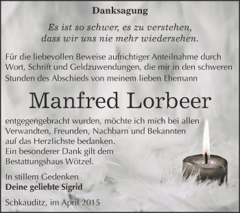 Traueranzeige von Manfred Lorbeer von Super Sonntag Zeitz