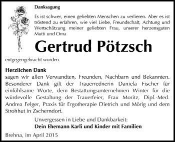 Traueranzeige von Gertrud Pötzsch von Mitteldeutsche Zeitung Bitterfeld