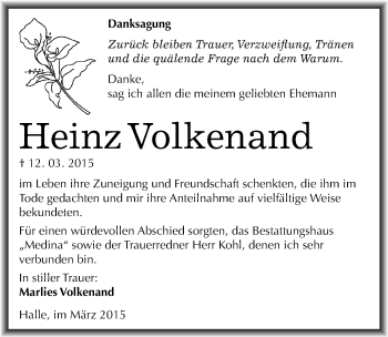 Traueranzeige von Heinz Volkenand von Mitteldeutsche Zeitung Halle/Saalkreis