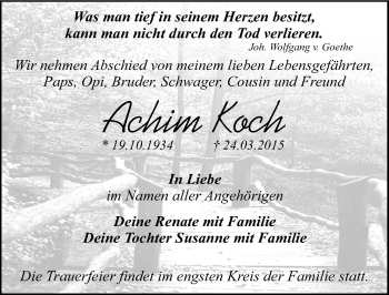 Traueranzeige von Achim Koch von Mitteldeutsche Zeitung Dessau-Roßlau