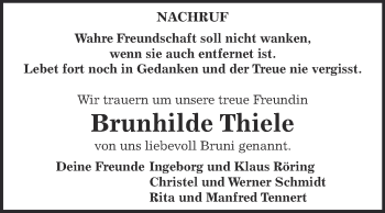 Traueranzeige von Brunhilde Thiele von WVG - Wochenspiegel Dessau / Köthen