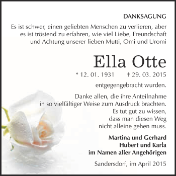 Traueranzeige von Ella Otte von WVG - Wochenspiegel Bitterfeld