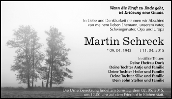 Traueranzeige von Martin Schreck von Mitteldeutsche Zeitung Köthen