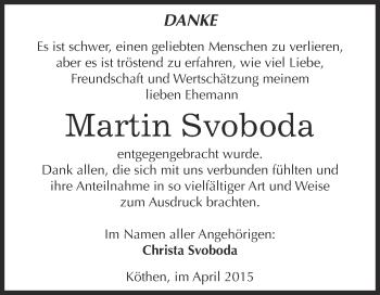 Traueranzeige von Martin Svoboda von WVG - Wochenspiegel Dessau / Köthen