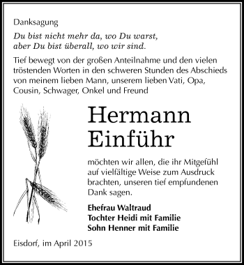 Traueranzeige von Hermann Einführ von Mitteldeutsche Zeitung
