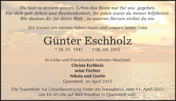 Traueranzeige von Günter Schholz von Mitteldeutsche Zeitung Mansfelder Land