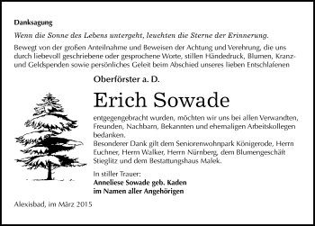 Traueranzeige von Erich Sowade von Mitteldeutsche Zeitung Quedlinburg