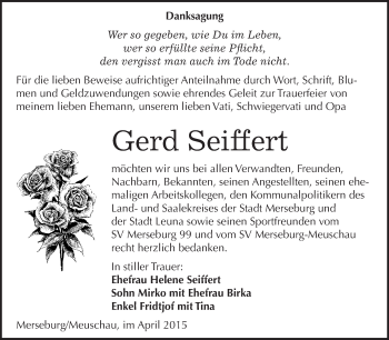 Traueranzeige von Gerd Seiffert von WVG - Wochenspiegel Merseburg