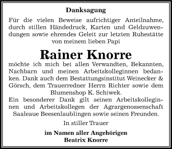Traueranzeige von Rainer Knorre von Mitteldeutsche Zeitung Bernburg