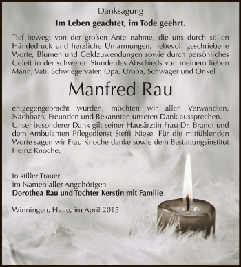Traueranzeige von Manfred Rau von Super Sonntag Aschersleben