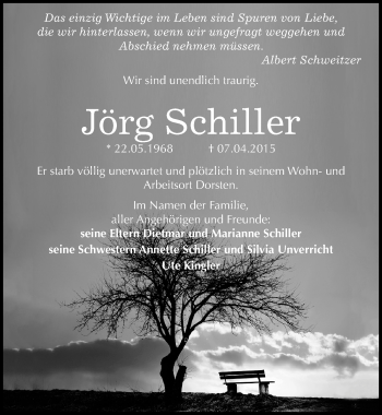 Traueranzeige von Jörg Schiller von Mitteldeutsche Zeitung Halle/Saalkreis