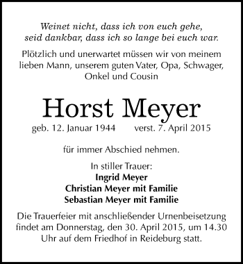 Traueranzeige von Horst Meyer von Mitteldeutsche Zeitung Halle/Saalkreis