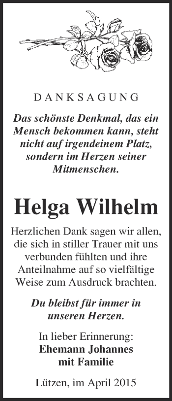 Traueranzeige von Helga Wilhelm von Super Sonntag Merseburg