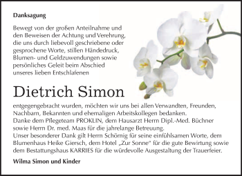 Traueranzeige von Dietrich Simon von WVG - Wochenspiegel Quedlinburg