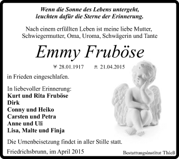 Traueranzeige von Emmy Fruböse von Super Sonntag Quedlinburg