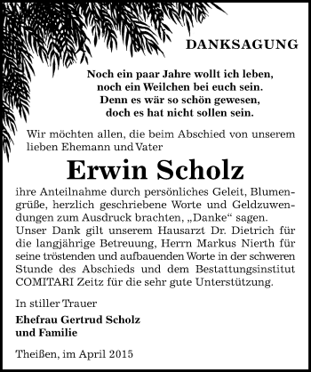 Traueranzeige von Erwin Scholz von Mitteldeutsche Zeitung Zeitz