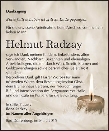 Traueranzeige von Helmut Radzay von Mitteldeutsche Zeitung Merseburg/Querfurt