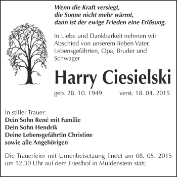 Traueranzeige von Harry Ciesielski von WVG - Wochenspiegel Bitterfeld