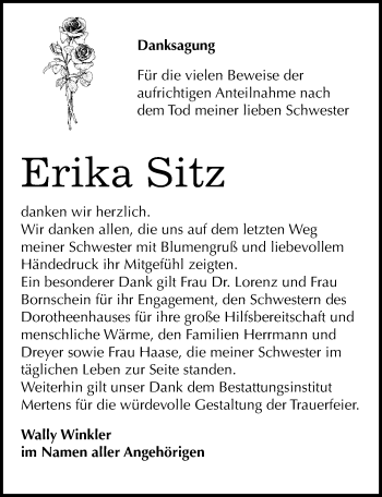 Traueranzeige von Erika Sitz von Mitteldeutsche Zeitung Naumburg/Nebra