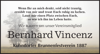 Traueranzeige von Bernhard Vincenz von Mitteldeutsche Zeitung Zeitz