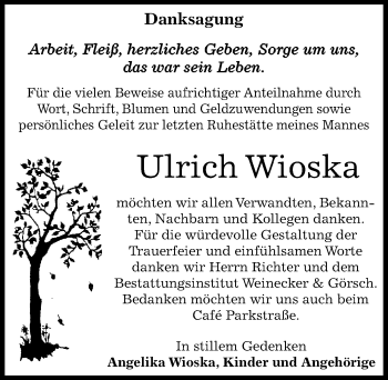 Traueranzeige von Ulrich Wioska von Mitteldeutsche Zeitung Bernburg