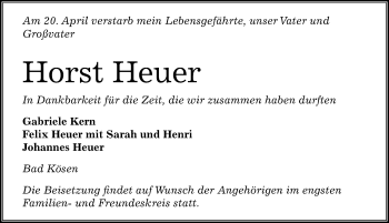 Traueranzeige von Horst Heuer von Mitteldeutsche Zeitung Naumburg/Nebra