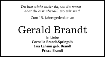 Traueranzeige von Gerald Brandt von Mitteldeutsche Zeitung Halle/Saalkreis