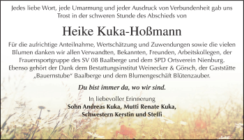 Traueranzeige von Heike Kuka-Hoßmann von Mitteldeutsche Zeitung Bernburg