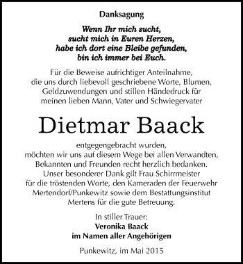 Traueranzeige von Dietmar Baack von Mitteldeutsche Zeitung Naumburg/Nebra