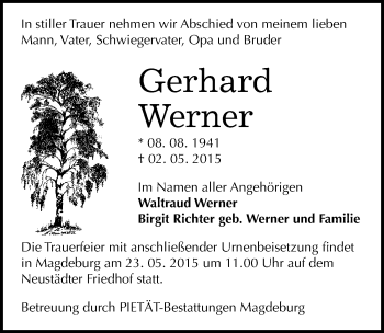 Traueranzeige von Gerhard Werner von Mitteldeutsche Zeitung Merseburg/Querfurt