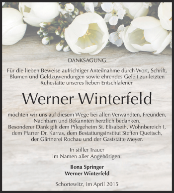 Traueranzeige von Werner Winterfeld von WVG - Wochenspiegel Dessau / Köthen