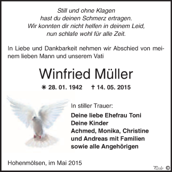 Traueranzeige von Winfried Müller von WVG - Wochenspiegel NMB / WSF / ZTZ