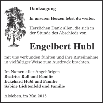 Traueranzeige von Engelbert Hubl von Super Sonntag Bernburg
