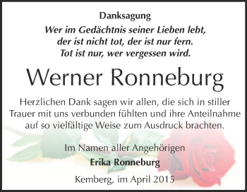 Traueranzeige von Werner Ronneburg von WVG - Wochenspiegel Wittenberg