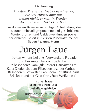 Traueranzeige von Hans Jürgen Laue von Mitteldeutsche Zeitung Weißenfels