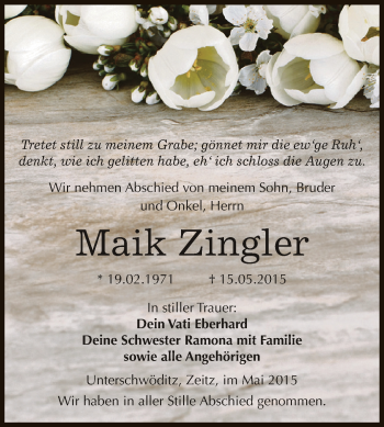 Traueranzeige von Maik Zingler von Super Sonntag Zeitz