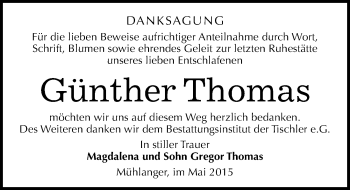 Traueranzeige von Günther Thomas von Mitteldeutsche Zeitung Wittenberg