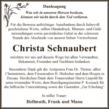 Traueranzeige von Christa Schnaubert von WVG - Wochenspiegel Dessau / Köthen