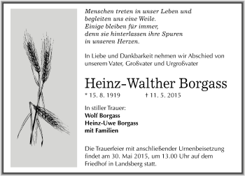 Traueranzeige von Heinz-Walther Borgass von Mitteldeutsche Zeitung Halle/Saalkreis