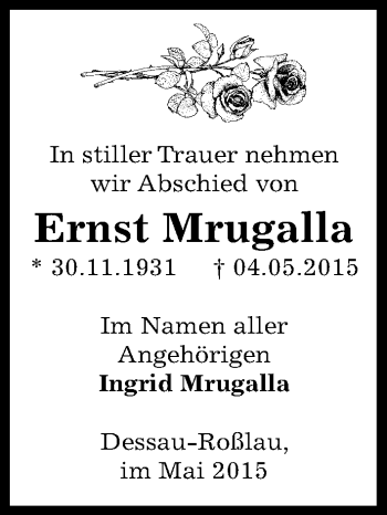 Traueranzeige von Ernst Mrugalla von Mitteldeutsche Zeitung Dessau-Roßlau