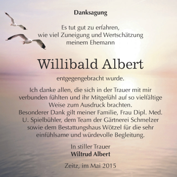 Traueranzeige von Willibald Albert von Super Sonntag Zeitz