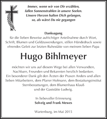 Traueranzeige von Hugo Bihlmeyer von Super Sonntag Wittenberg